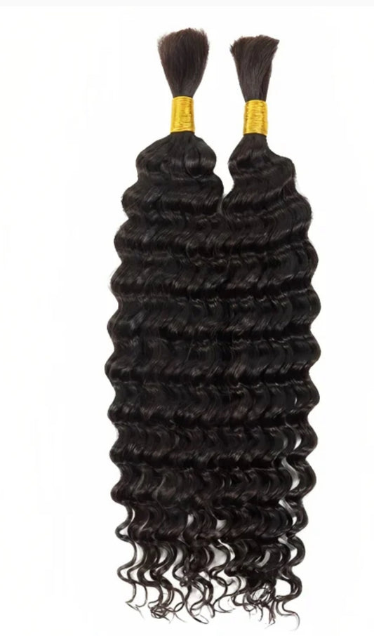 Human Bulk Braiding Hair (no weft)-Virgin Brazilian Deep Wave 18in (2)bundle-