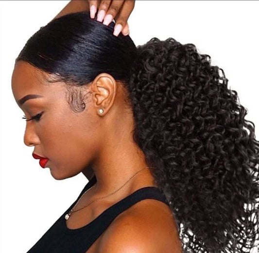 Custom Virgin Brazilian Human Hair Deep Curly Clip in Ponytail