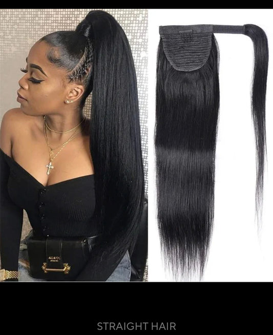 Human Hair Straight Hair Clip in Ponytail 24in -natural