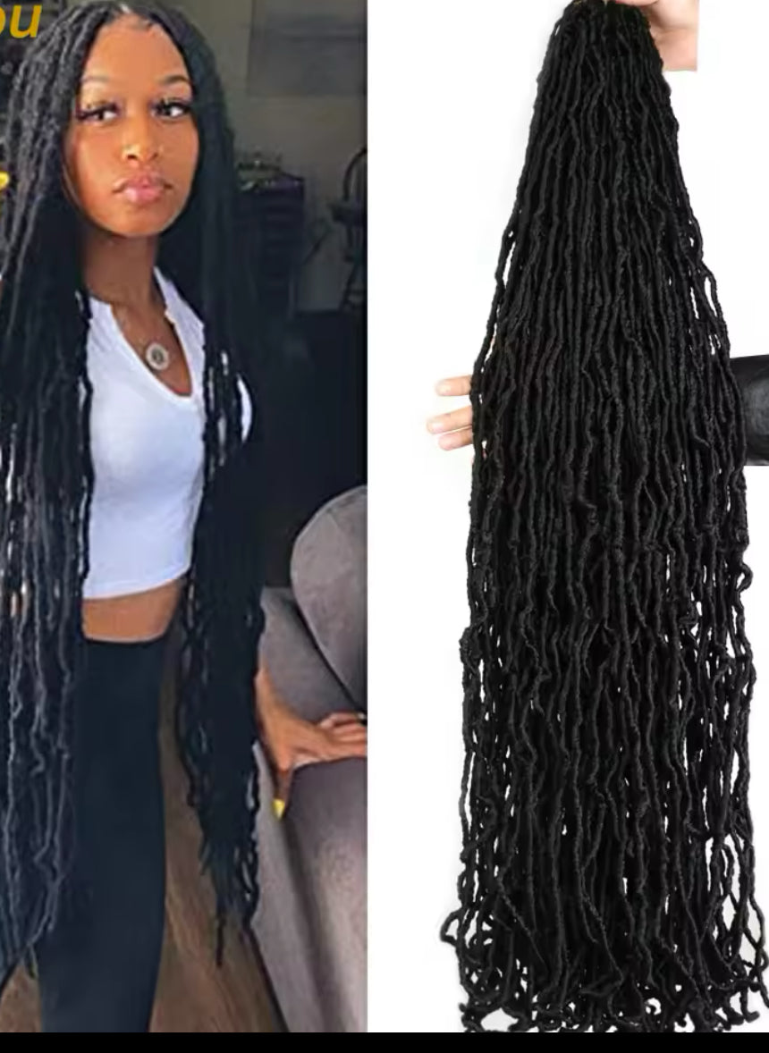 24Inch Long Messy Boho Goddess Faux Locs Crochet Hair Culry Braid Soft Locs