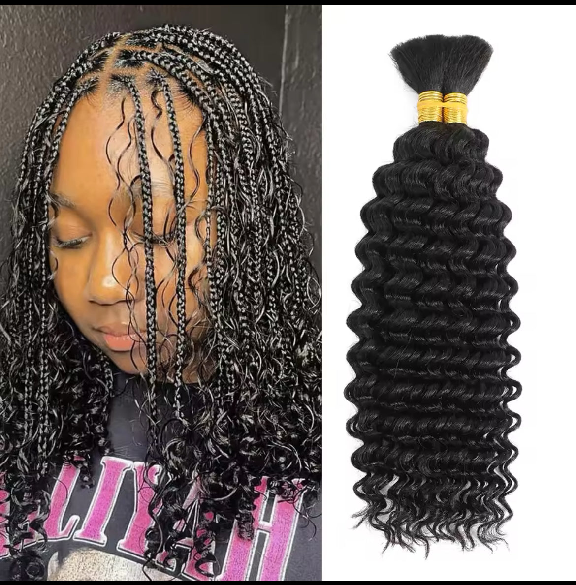 Human Braiding Hair (no weft)-Virgin Brazilian Deep Wave 18in bundle-natural black