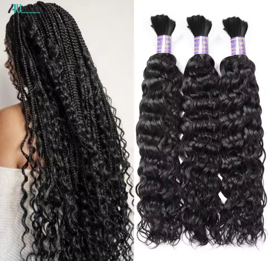 Human Braiding Hair (no weft) Water Wave 18”bundle-natural black