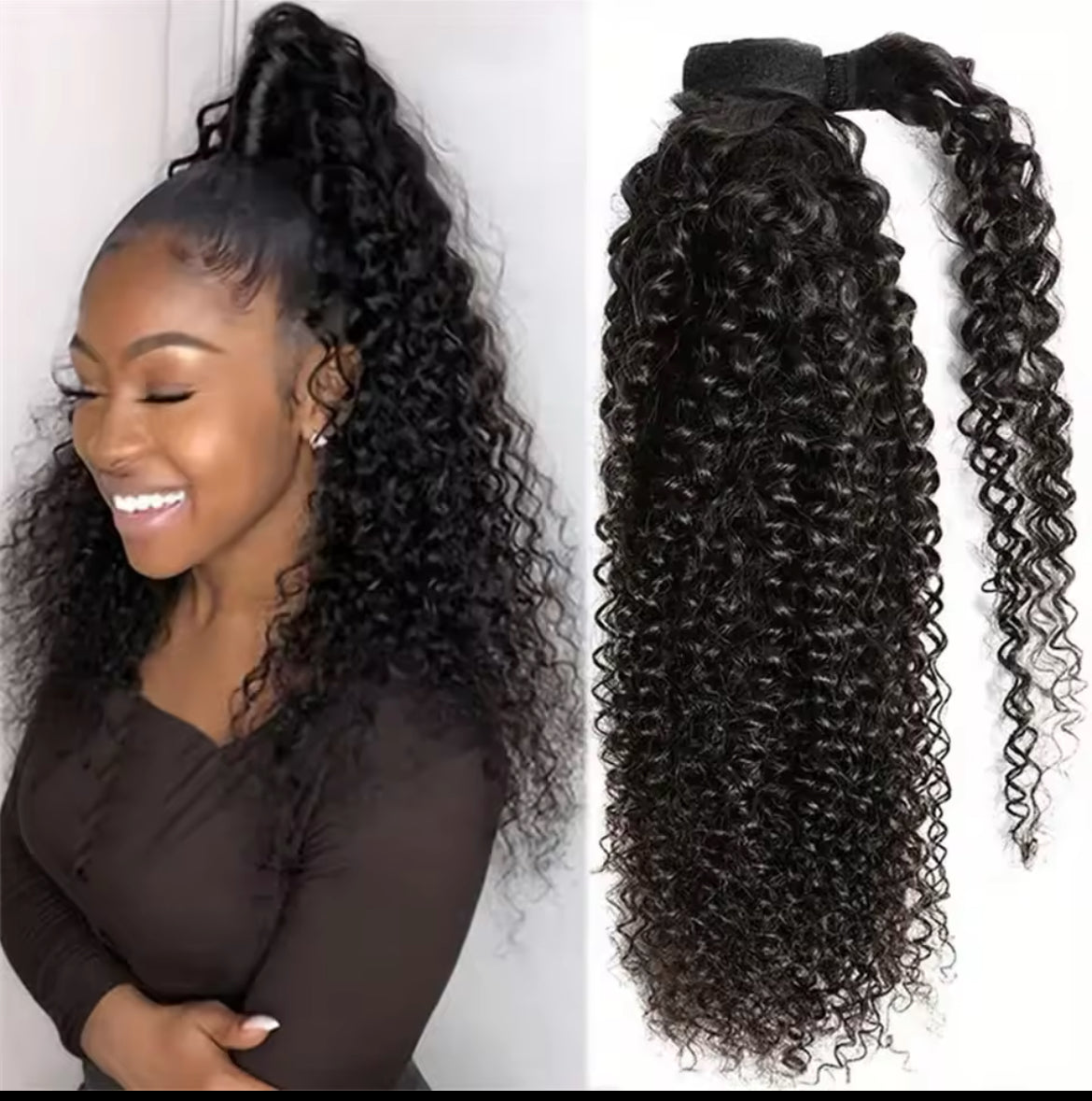 Human Hair Kinky Wave Clip in ponytail 24in-natural black