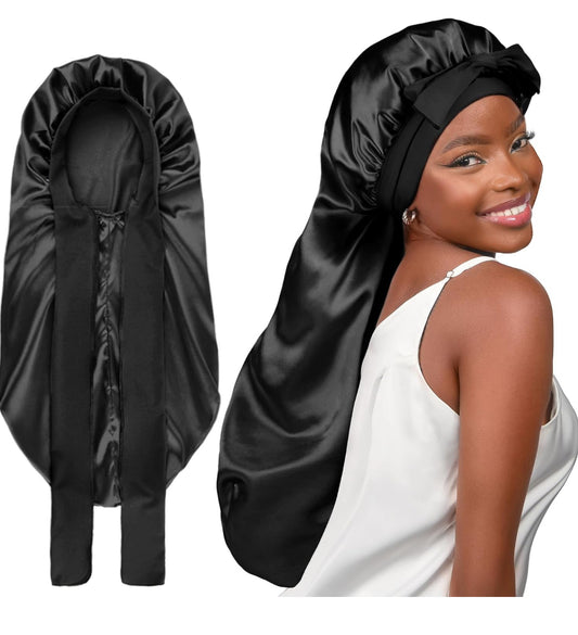 Extra Long Hair Bonnet-black