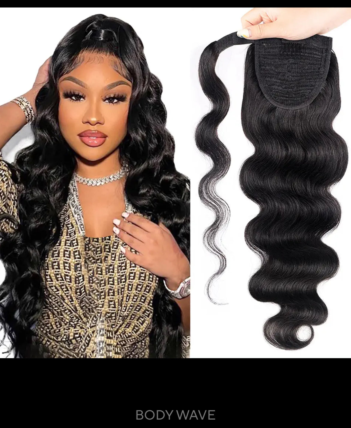 Human Hair Body Wave Clip in ponytail 24in- natural