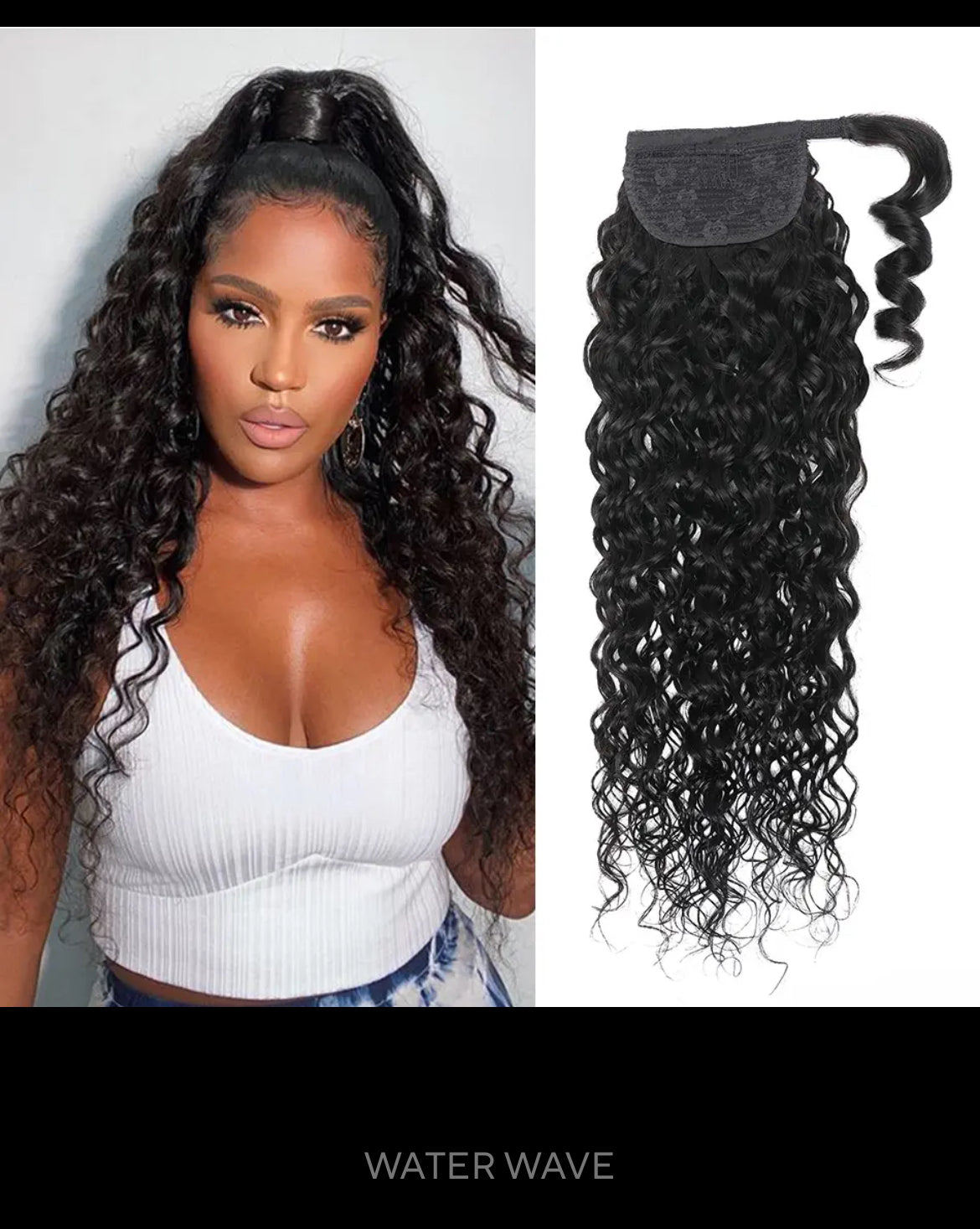 Human Hair Water Wave Clip in ponytail 24in- natural